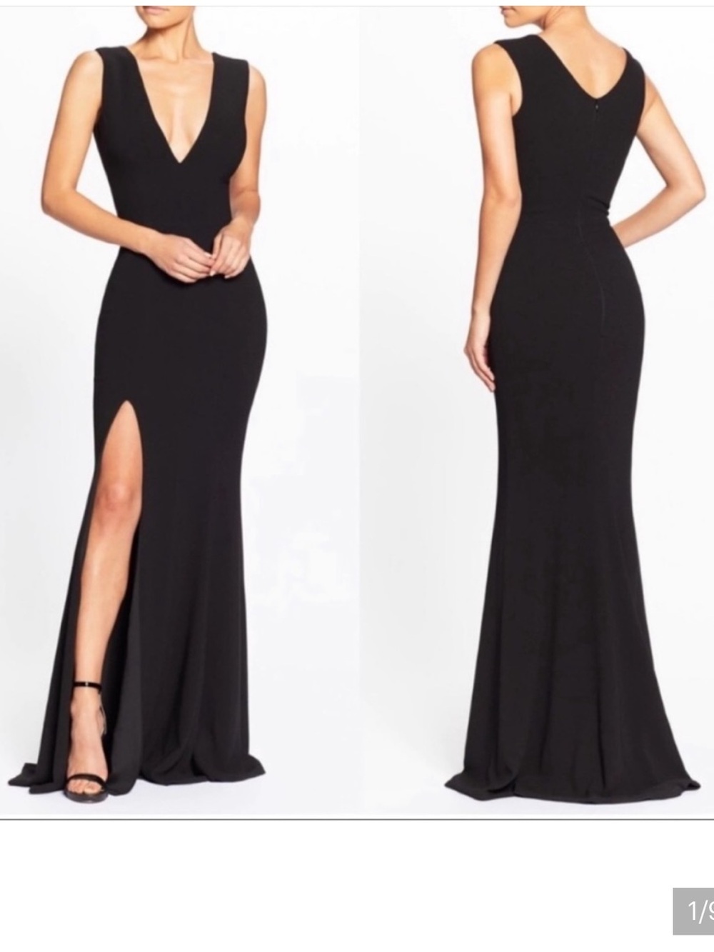 Dress the Population Sandra Plunge Crepe Trumpet Midnight Blue NWT Large - Picture 3 of 13